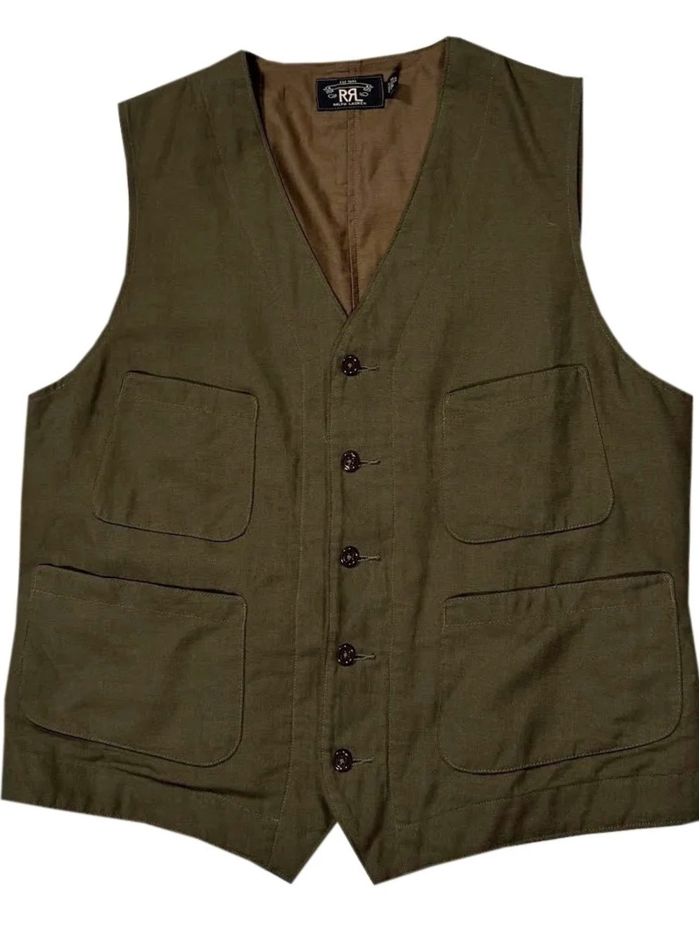 RRL Olive Cotton / Twill Vest (Size XL)